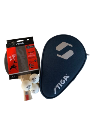 STIGA React 2-stjernet bordtennisbat + STIGA Batcover + 3 stk. 3-stjernede bolde - HURTIG LEVERING