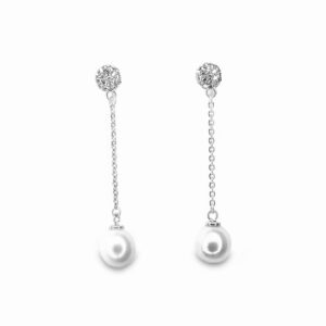 Sølv perleøreringe med kæde og zirkonia