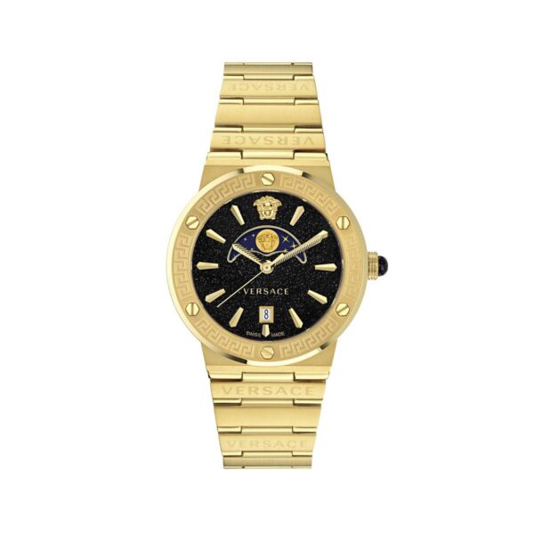 Versace VE7G00323 herreur - 38 mm, guldfarvet stål, sort skive