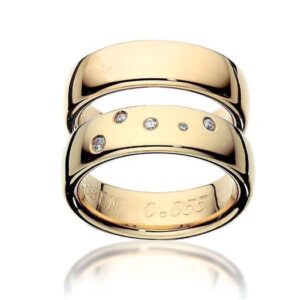 Vielsesringe - Guldringe 14kt. blank i 6mm og krebsens stjernebillede