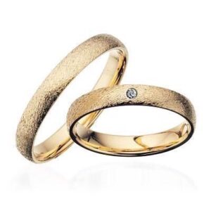 Vielsesringe - Guldringe 14kt. rustik i 3,5mm og 0,02ct. brillant