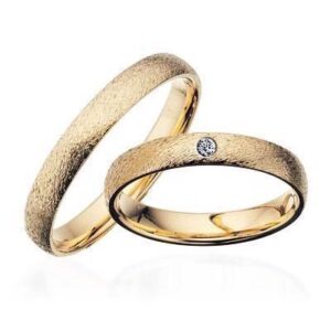 Vielsesringe - Guldringe 14kt. rustik i 3,5mm og 0,03ct. brillant