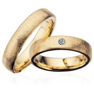 Vielsesringe - Guldringe 8kt. frostet i 5mm og 0,05ct. brillant