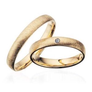 Vielsesringe - Guldringe i 8kt. frostet i 3,5mm og 0,02ct. brillant