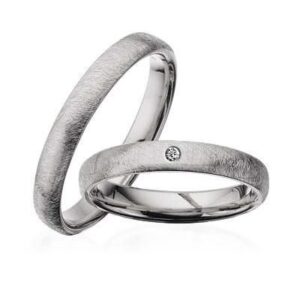 Vielsesringe - Hvidguld 14kt. frostet i 3,5mm og 0,02ct. brillant