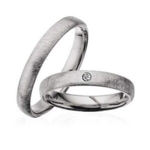 Vielsesringe - Hvidguld 14kt. frostet i 3,5mm og 0,03ct. brillant