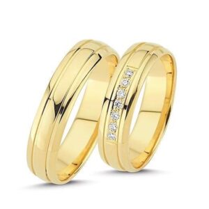 Vielsesringe i 14 kt guld m. 7 brillanter på i alt 0,07ct