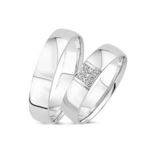 Vielsesringe i 14 kt hvidguld m 9 brillanter på i alt 0,09ct