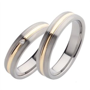 Vielsesringe i Sølv & 8 kt. Guld med Diamant 0,02 ct - 5 mm