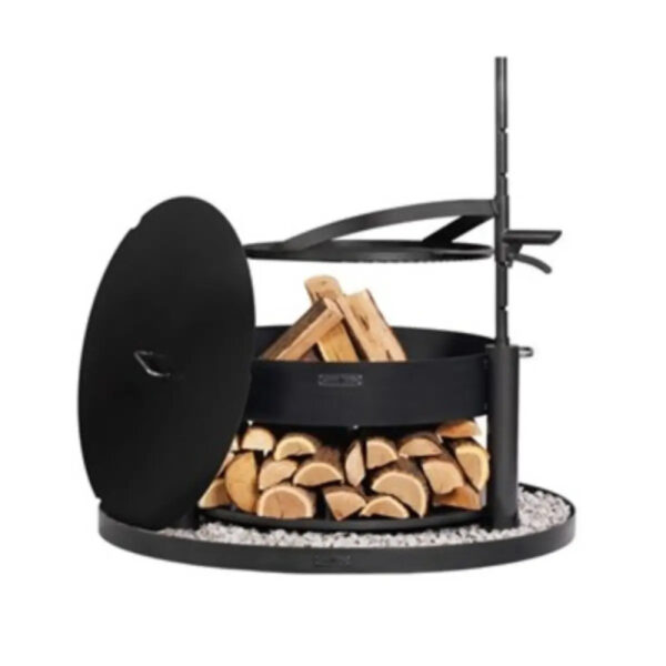 Cook King“MONTANA X” havebålfad 80 cm med grillrist, låg og rund stenbase