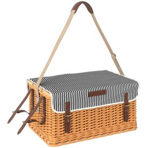Willow picnickurv til 4 personer med picnictæppe, bestiksæt, flaskeåbner, lysebrun